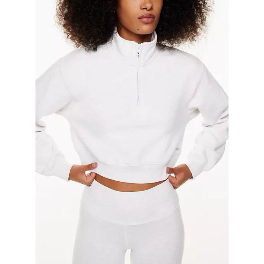 Tna Cozy AF Cropped Fleece Sweatshirt 1/4 Zip White Activewear Athleisure Sz M